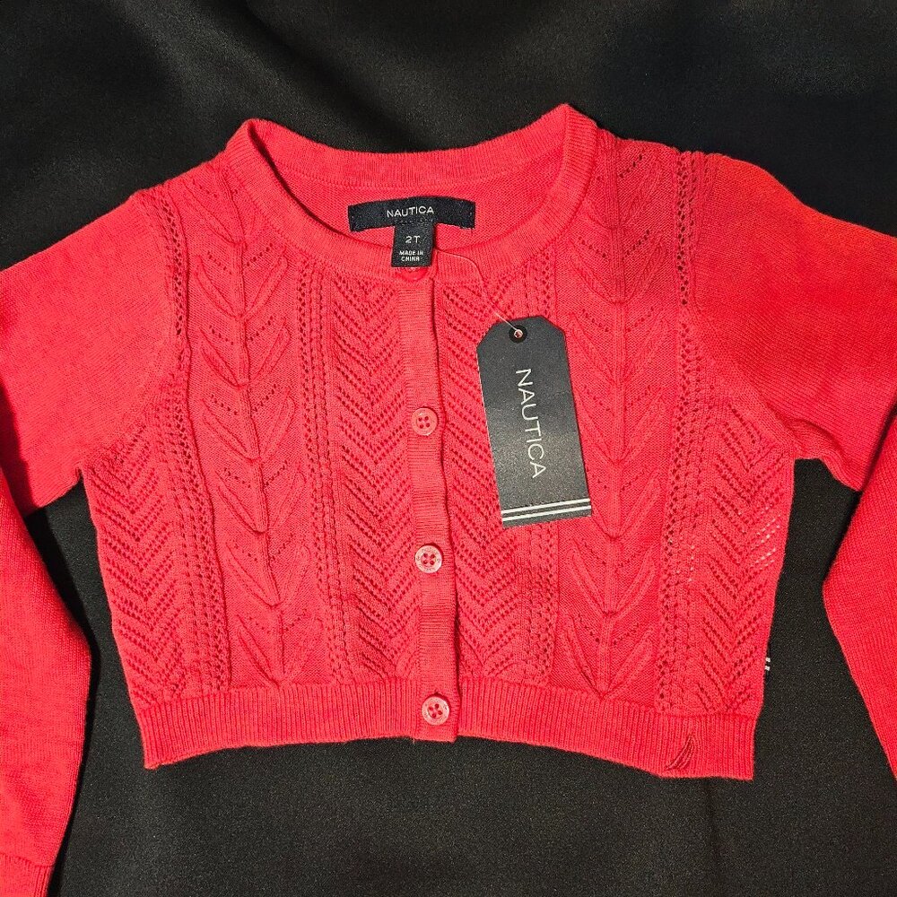 NAUTICA Toddler Girls’ Cardigan – Size 2T – 100% Cotton – Watermelon Pink